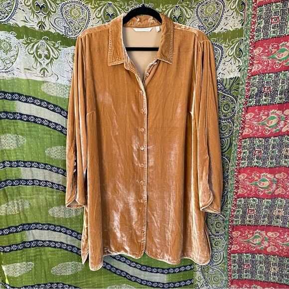 Soft Surroundings Topaz Icon Silk Blend Velvet Poets Blouse Size Large - Picture 2 of 16